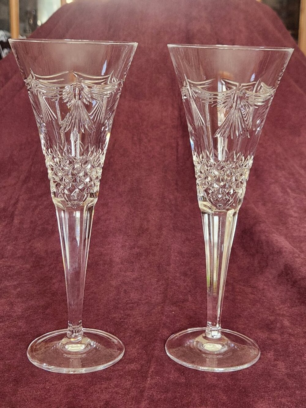 Waterford Cut Crystal Millennium PEACE Toasting Champagne Flutes Glasses Set / 2